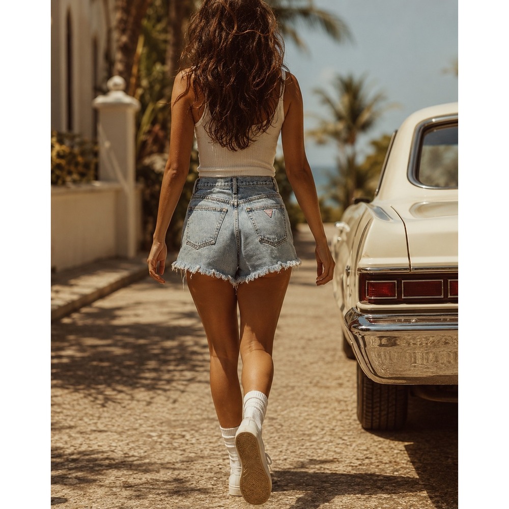 Vintage Guess Jeans High Waisted Denim Shorts Light Wash Cut Off Size 28 USA Z4 - Picture 2 of 10